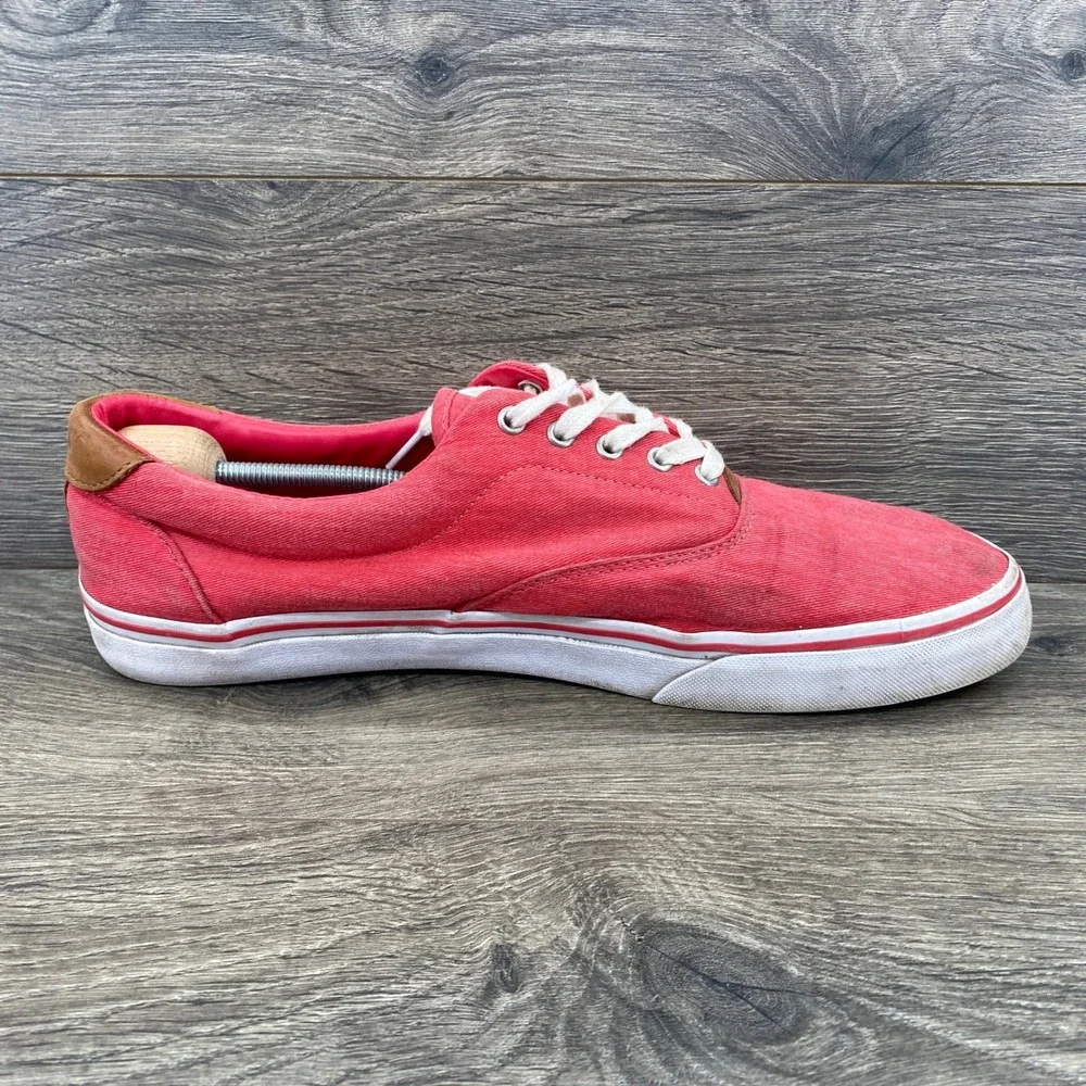 Polo Ralph Lauren Thorton Sneaker Mens 12D Red Washed Twill Leather Low Top J18